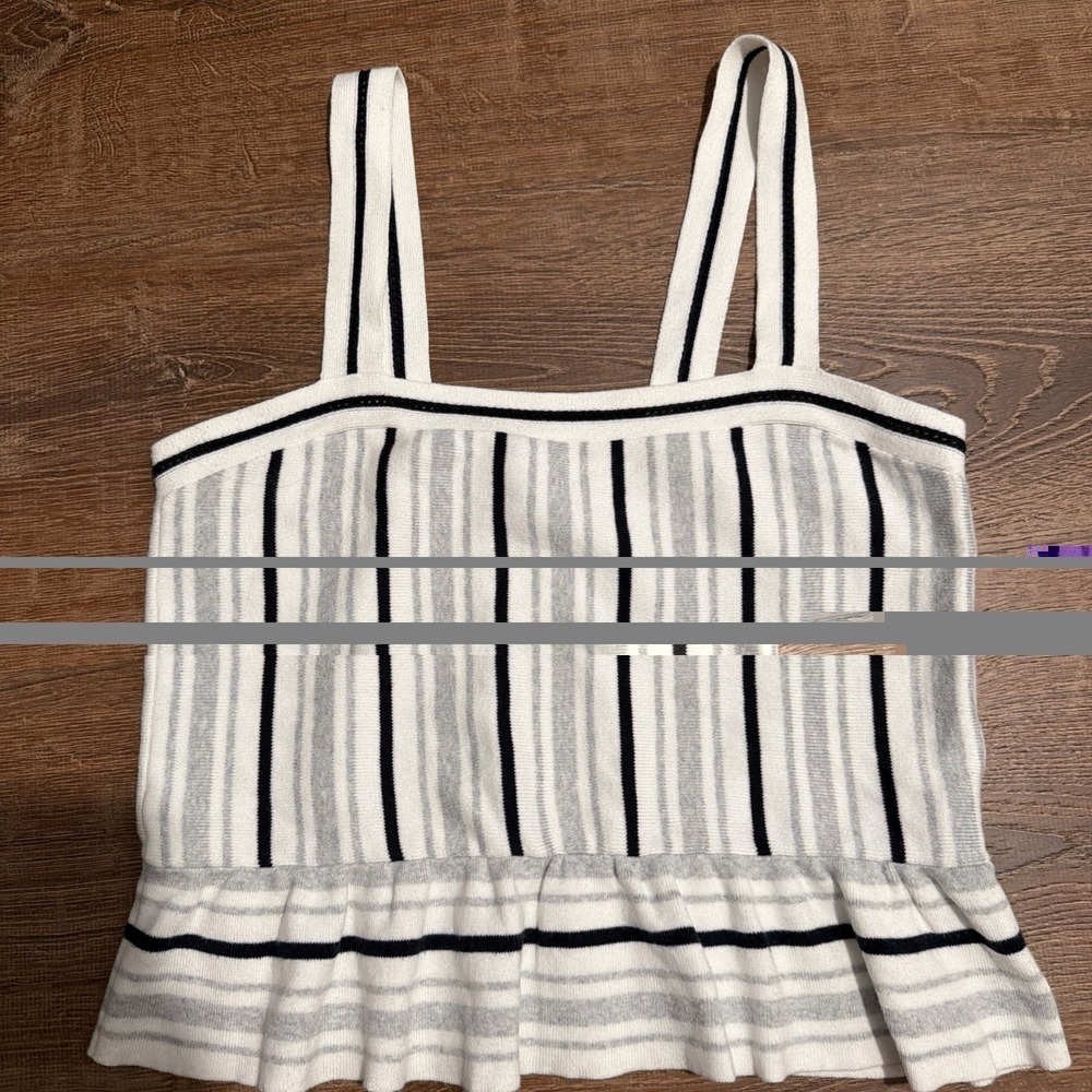 Banana Republic Black White Striped Cotton Sweater Knit Peplum Ruffle Tank Top M